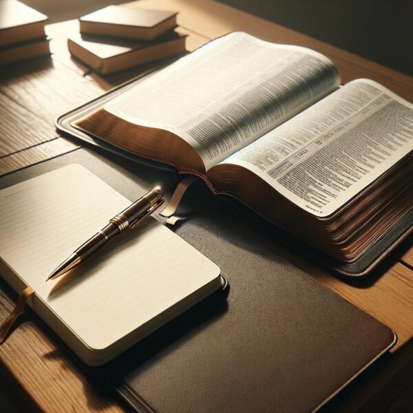 An open Bible and a notebook for daily devotion