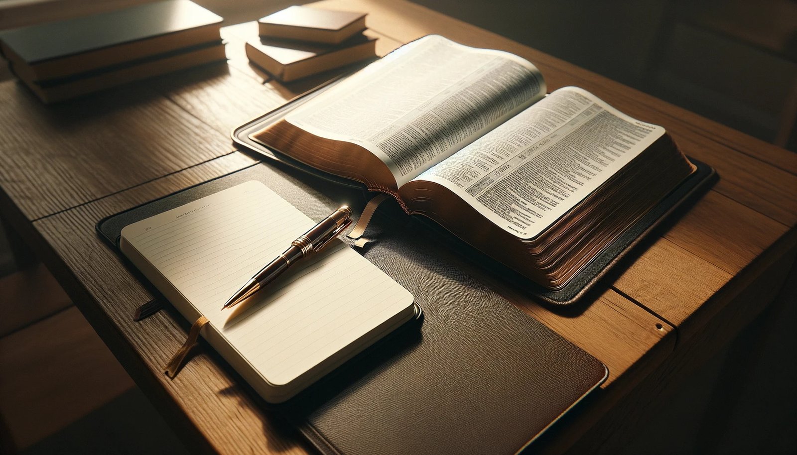 An open Bible and a notebook for daily devotion