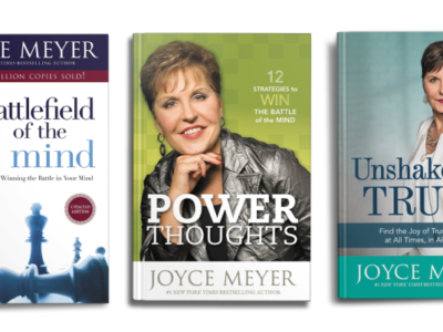 A collection of Joyce Meyer's books.