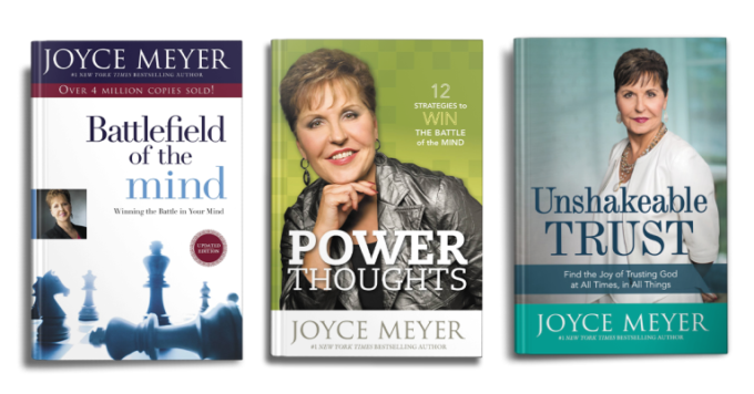 A collection of Joyce Meyer's books.