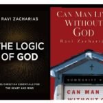 Books by Ravi Zacharias, a prominent Christian apologist, with a thoughtful expression