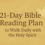 A 21-Day Bible Reading Plan for the Holy Spirit, featuring a list of daily scripture passages with a peaceful spiritual background