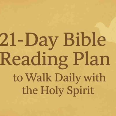 A 21-Day Bible Reading Plan for the Holy Spirit, featuring a list of daily scripture passages with a peaceful spiritual background