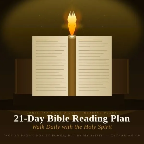 21-Day Holy Spirit Plan cover featuring an open Bible, glowing light symbolizing the Holy Spirit, and a peaceful prayer atmosphere with soft blue and gold tones, designed for a Christian devotional journey.