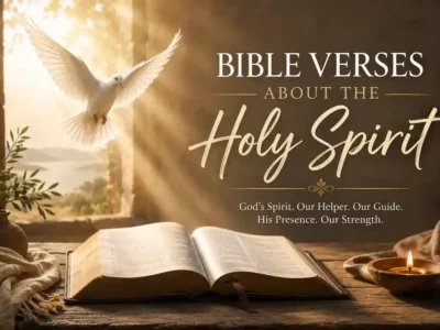 A radiant dove and open Bible emphasize the Holy Spirit’s presence.