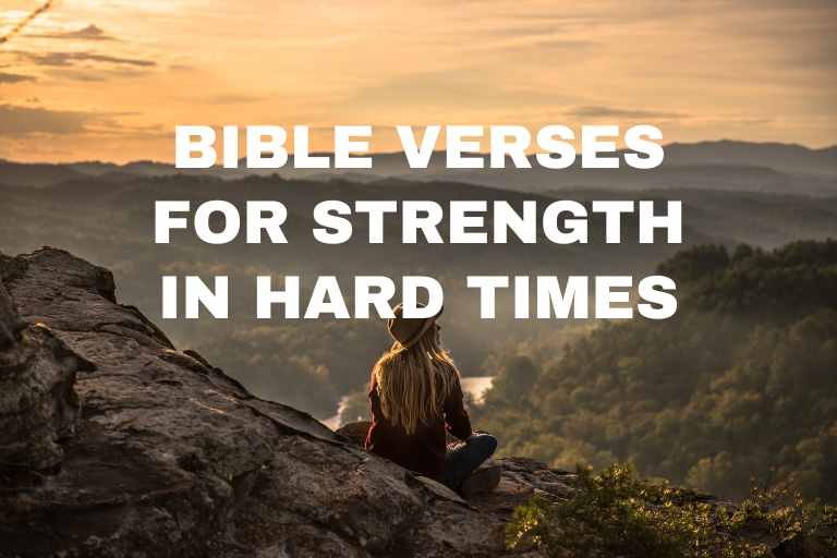 An image of a man sitting on mountain studying the Bible verses for strength, feeling renewed strength and peace through God’s Word.