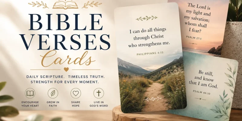 A collection of printed scripture cards featuring various inspiring Bible verses.