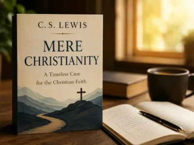 The image of mere Christianity on a table with note