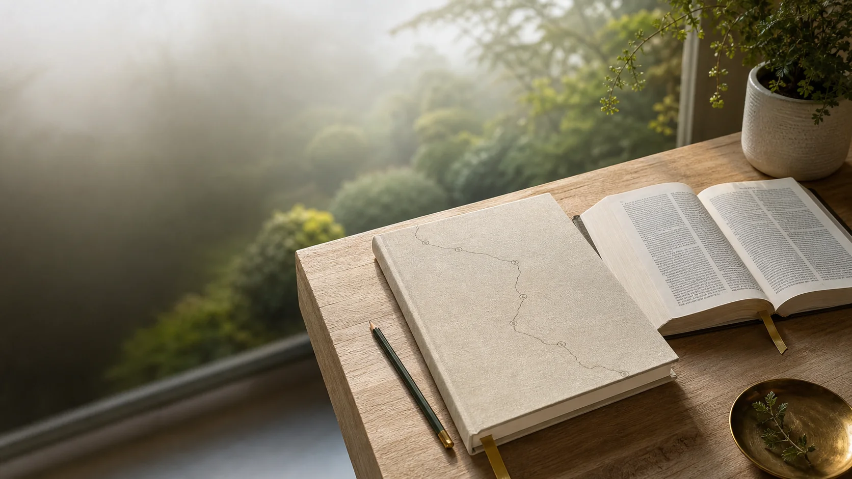 Notebook and Bible for reflection